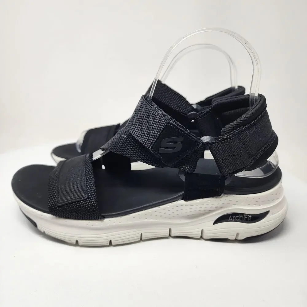 Skechers Arch Fit Casual Retro Sandals Women 8 Black Nylon Z-Strap 119237-BLK - Picture 6 of 12